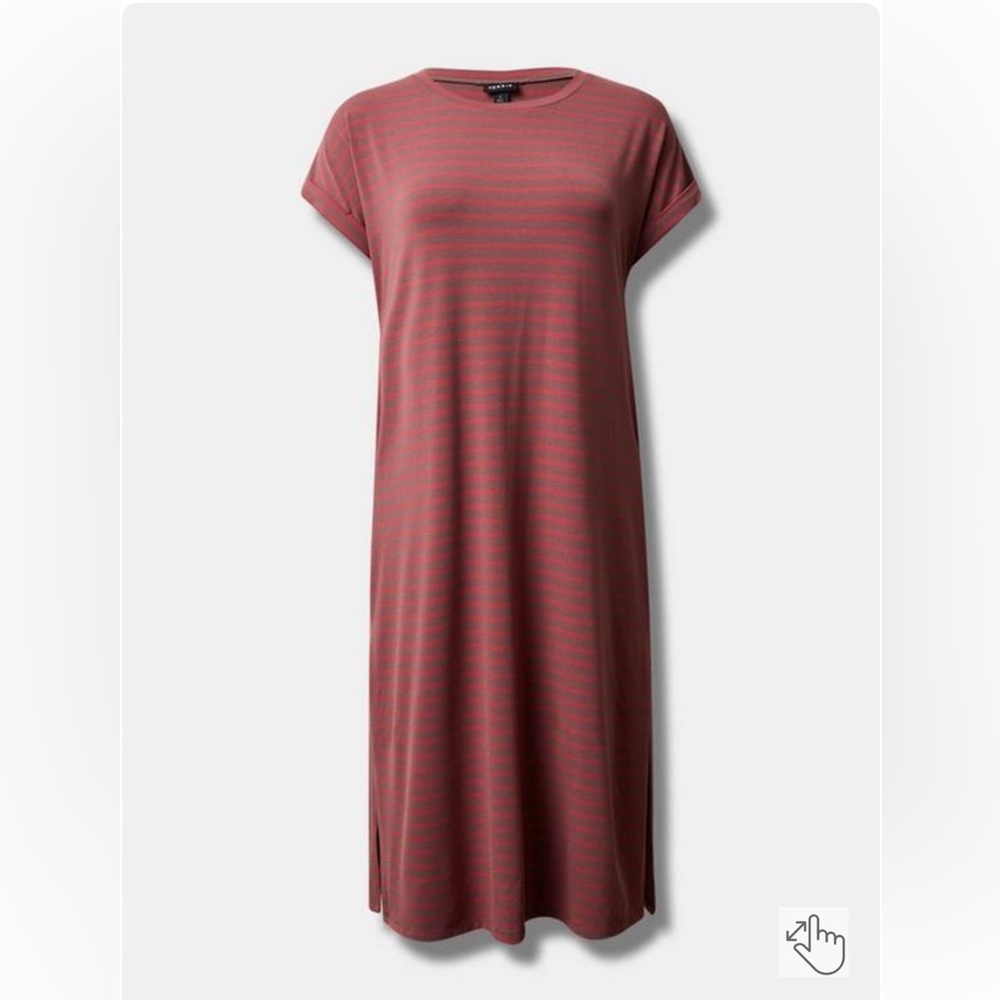 Torrid Tea Length Jersey Rolled T-Shirt Dress Size Large Striped pink NWT